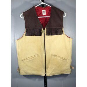 Vintage 70s Uber Owatonna Fringe Natural Buck Deer Skin Western Cowboy Vest MD